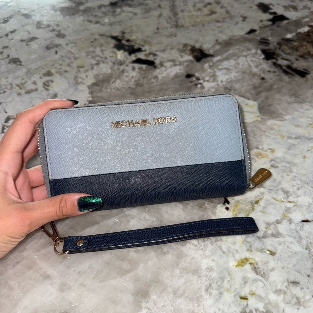 Michael Kors Two-Tone Light Blue and Navy Long Wallet